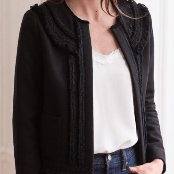 Sezane Black Wool Fringe Jacket Size 36 - Picture 2 of 7